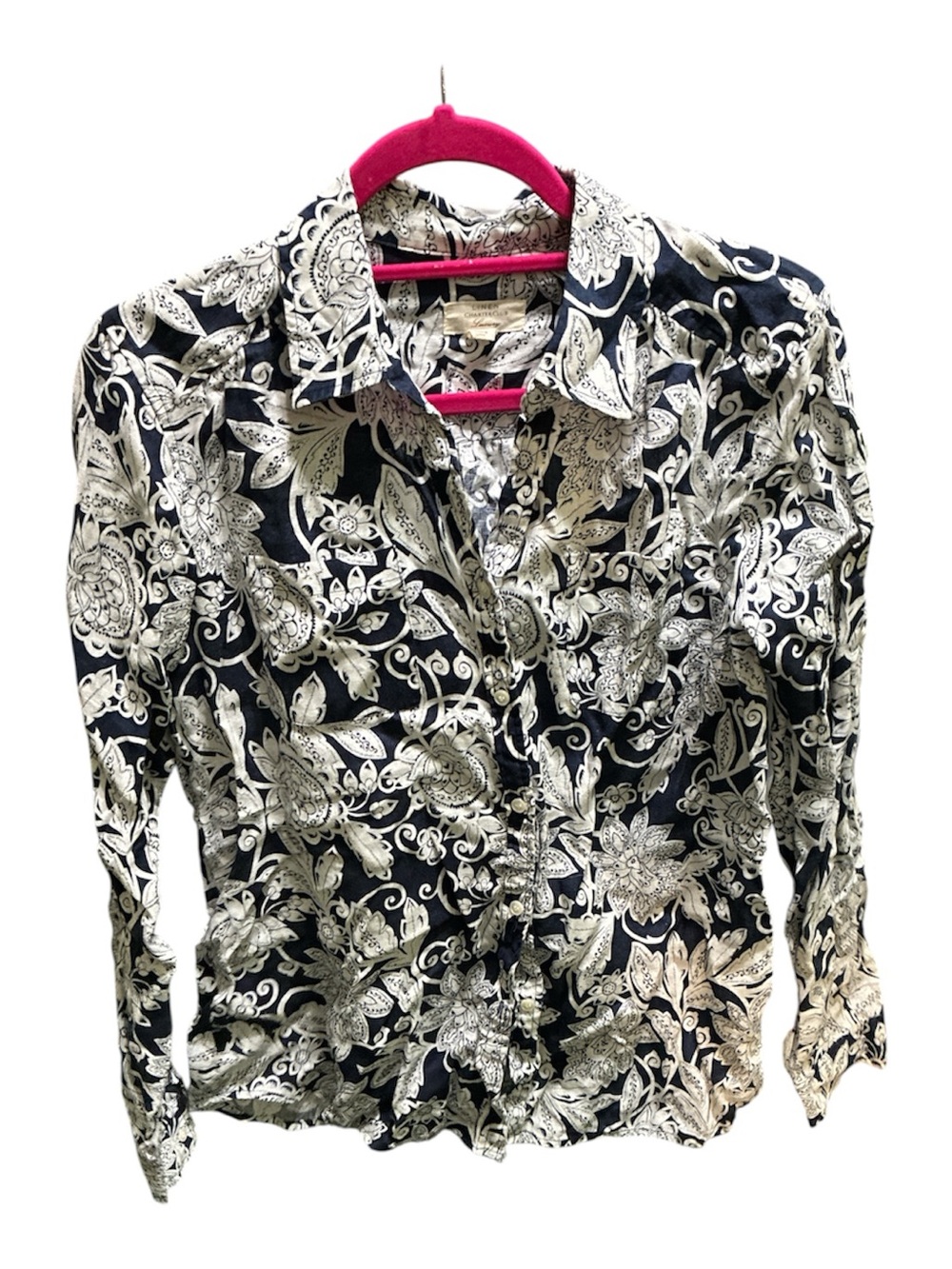 Charter Club navy blue and White Floral Button-Front Blouse